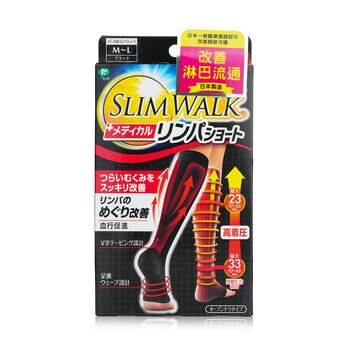 SlimWalk 壓縮醫用淋巴露趾襪，短款 - # 黑色（尺碼：M-L） (Compression Medical Lymphatic Open-Toe Socks, Short Type - # Black (Size: M-L))