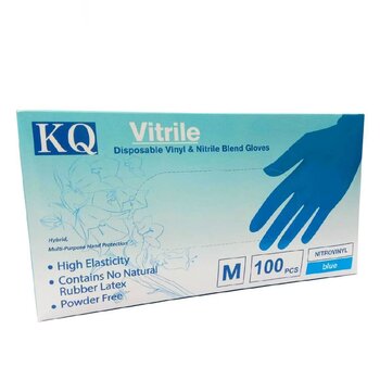 KQ KQ - Vitrile 一次性乙烯基和丁腈混合手套 - 藍色（小號） (KQ - Vitrile Disposable Vinyl & Nitrile Blend Gloves -blue (S))