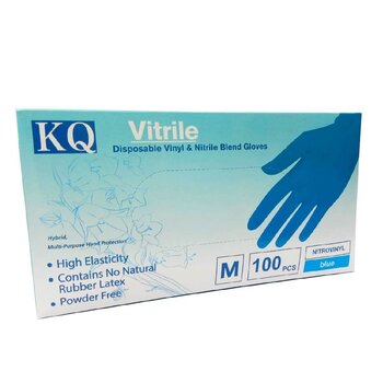 KQ KQ - Vitrile 一次性乙烯基和丁腈混合手套 - 藍色（M） (KQ - Vitrile Disposable Vinyl & Nitrile Blend Gloves -blue (M))