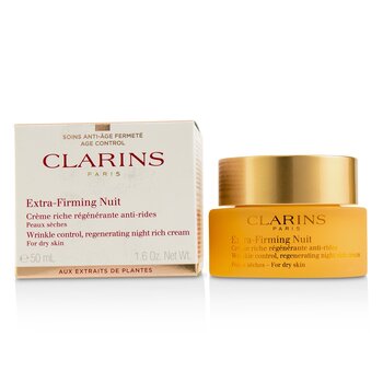 Clarins 超強緊膚霜抗皺，再生晚霜，適合乾性皮膚。 (Extra-Firming Nuit Wrinkle Control, Regenerating Night Rich Cream - For Dry Skin)